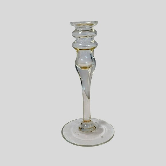 Vintage Clear Glass Candlestick Holder 9-Inch Elegant Design Rounded Accents - Picture 6 of 6
